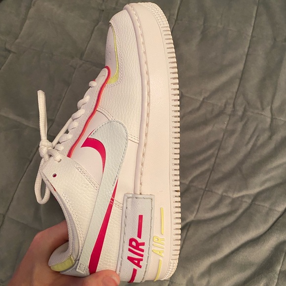 Women’s Nike Air Force 1 Sneakers Size 8 - White, Pink, & Neon Yellow! - Picture 2 of 4